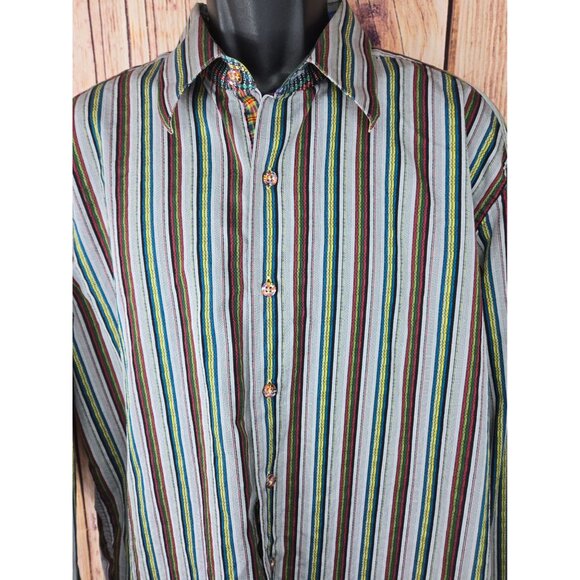 Robert Graham Mens Striped Shirt XL Long Sleeve Button-Up Multi-Color - Picture 8 of 10